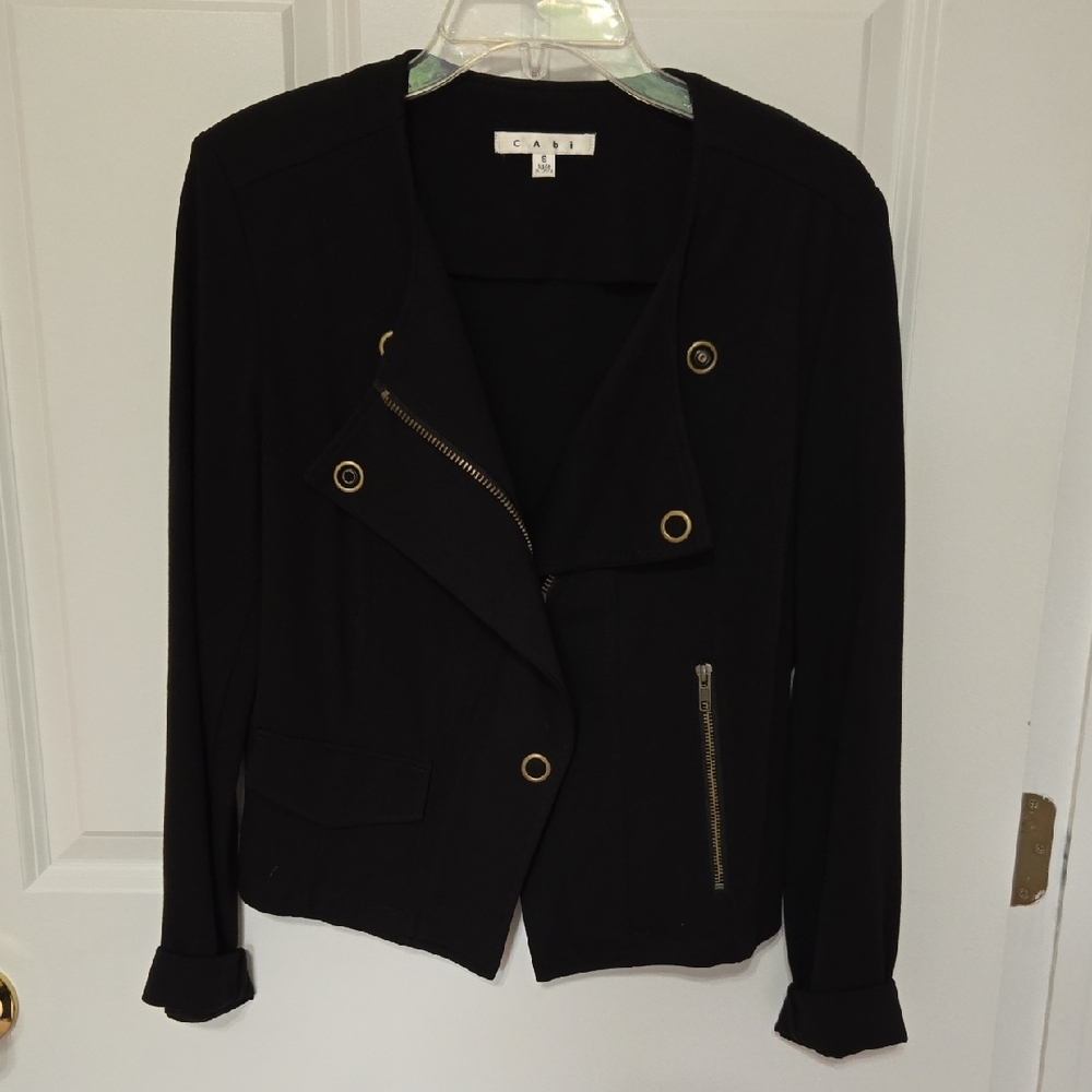 Cabi Black Asymmetrical Jacket with Gold Accents